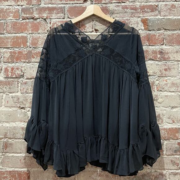 Free People All Night Long Button Down Lace Tunic Size XS - Picture 8 of 10